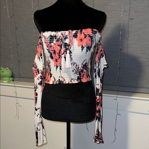 Charlotte Russe Pink and Black Floral Smocked Blouse